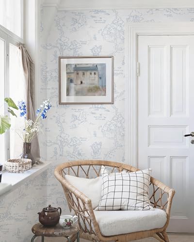 78.7"x17.3" Peel and Stick Wallpaper Contact Paper Boho Blue White Wallpaper Floral Removable Wall Paper Self Adhesive Modern for Nursery Bedroom Cabinets and Drawers Papel Tapiz para Pared - color: White&Blue, size: 17.3" x 78.7"