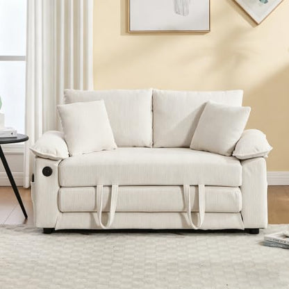 3-in-1 Convertible Pull Out Loveseat Sofabed, Upholstered Sleeper Sofa Bed | Foldable Loveseat Sleeper Couch, Space‑Saving Lounge Mattress Sofa with Pillows & Cushion for Living Room/Apartment, White - color: White