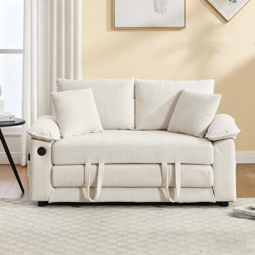 3-in-1 Convertible Sofa Bed | Foldable Loveseat Couch Floor Futon Sofa Sleeper Mattress Lounge Space‑Saving, White - color: White