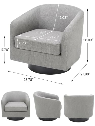 Swivel Barrel Accent Chair, Comfy Reading Armchair, Light Grey, Set of 1 | Club Chairs for Adults, Low-Back Design, Modern Round Style, Solid Wood Frame & Metal Swivel Base, For Living Room & Bedroom - color: Light Grey