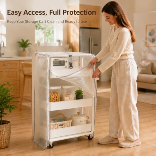Utility Cart Cover Heavy Duty Dustproof Fits 17x13x31in Supply Cart | Frosted semi-transparent PVC cover keeps cart contents visible yet neat, moisture, and daily home clutter buildup - color: Frosted