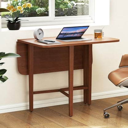 COSTWAY Square Drop Leaf Dining Table, 36" Compact Folding Kitchen Table | Solid Rubber Wood Legs, Farmhouse Extendable Table for for 2-4 People, Dining Room, Small Space, Apartment, Walnut - color: Walnut