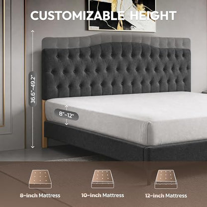 Iroomy Upholstered King Headboard, Button Diamond Tufted Headboard with Adjustable Height and Solid Wood Leg, Velvet Padded Headboards for King Size Bed, Modern Head Board, Dark Grey - color: Dark Grey, size: King