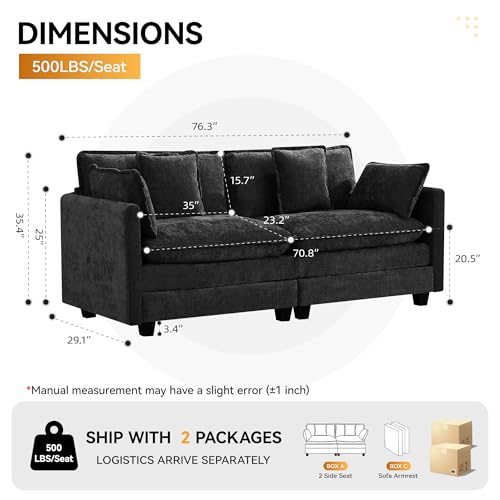 76'' Cloud Deep Seat Loveseat, Upholstered Chenille Modular 2-Seats Sectional Sofa Couch, Modern Comfy Settee Loveseat for Living Room Set, Small Apartment, Dark Grey - color: Dark Grey, size: 76'' Loveseat