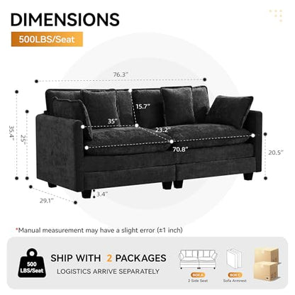 76'' Cloud Deep Seat Loveseat, Upholstered Chenille Modular 2-Seats Sectional Sofa Couch, Modern Comfy Settee Loveseat for Living Room Set, Small Apartment, Dark Grey - color: Dark Grey, size: 76'' Loveseat