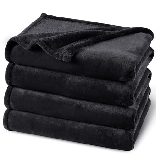 PHF Fleece Blanket Twin Size 66"x90" - 300GSM Lightweight Airy Warmth, Black - color: Black, size: Twin(66" X 90")