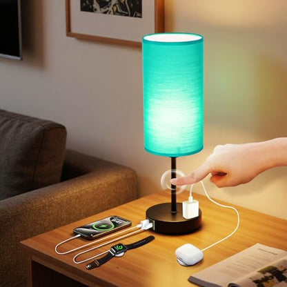 Table Lamp with USB Port - Teal Desk Lamp, Green Touch Lamp, Bedside Lamps, 3 Way Dimmable Small Lamps for Bedroom, Nightstand, Nursery, Dorm, Home, Office, Black Base+ Green Lampshade - color: Green