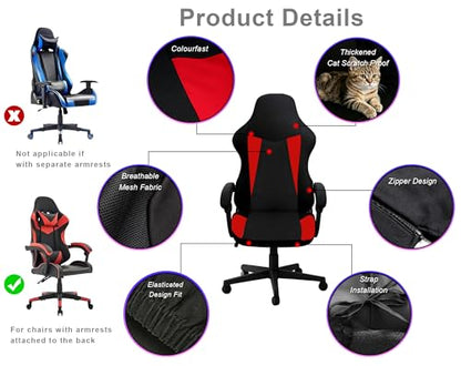 Gaming Chair Covers Only,Stretchable Fit Thick Breathable Mesh | Cat Scratch Proof,Scratch Resistant,Soft,Gaming Chair Seat Cover with 2Pcs Armrest Slipcovers(Black-red,Style 1) - color: Black-red, size: Style 1