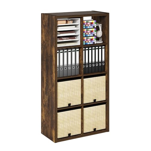 8-Cube Bookshelf, Cubicle Shelf Bookcase with Open Back, Position Reversible Book Shelf, 15 x 30 x 58, for Home Office, Living Room, Amber Pine - color: Amber Pine, size: 8 Cube