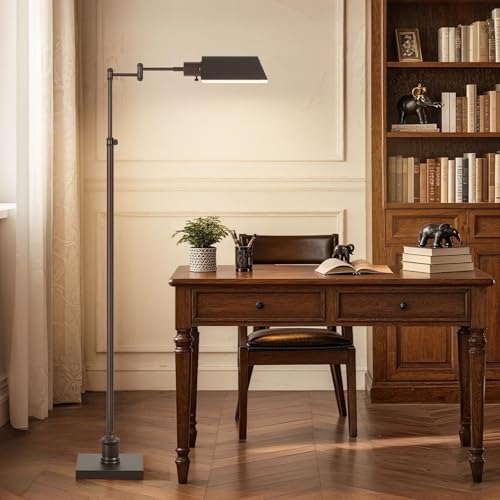 Traditional Height Adjustable Pharmacy Floor Lamp with 350° Swing Arm, Color Temperature Adjustable Standing Lamp Metal Shade for Living Room Reading House Bedroom Home Office(Bronze) - color: Bronze