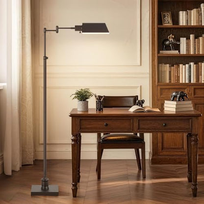 Traditional Height Adjustable Pharmacy Floor Lamp with 350° Swing Arm, Color Temperature Adjustable Standing Lamp Metal Shade for Living Room Reading House Bedroom Home Office(Bronze) - color: Bronze