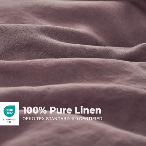Simple&Opulence 100% Washed Linen Duvet Cover Set with Embroidered,2 Pieces Soft Farmhouse Comforter Set with Button Closure,1 Duvet Cover and 1 Pillowsham(Twin,Purple) - color: Embroidery Purple, size: Twin