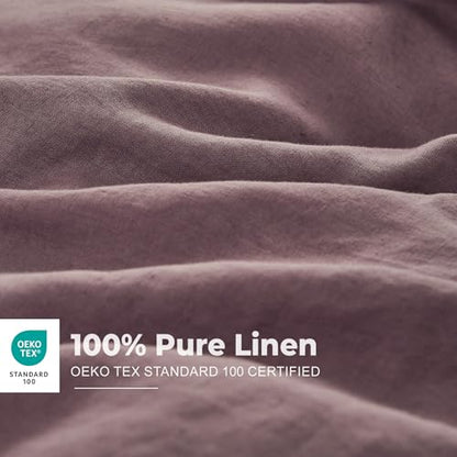 Simple&Opulence 100% Washed Linen Duvet Cover Set with Embroidered,2 Pieces Soft Farmhouse Comforter Set with Button Closure,1 Duvet Cover and 1 Pillowsham(Twin,Purple) - color: Embroidery Purple, size: Twin
