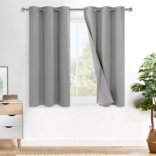 XWZO Full Shading Blackout Curtains 45 Inches Length with Tiebacks- Heat and Light Blocking Ring Top Window Drapes with Black Liner Backing for Bedroom/Kid's Room, Light Grey, W38 x L45, Set of 2 - color: Light Grey, size: 38"W x 45"L (Pack of 2)