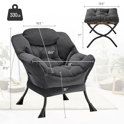 Lazy Chair with Folding Ottoman Modern Large Accent Chair,Contemporary Lounge Leisure Sofa Chair with Armrests Upholstered Sofa Armchair Reading Chair for Bedroom,Dorm & Office (Dark Grey-f) - color: Dark Grey