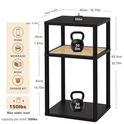YGYQZ Rattan End Table, 3-Tier Narrow Side Table with Storage, Black | Space-Saving Design, Slim Storage, Sturdy Construction, Modern Style, Ideal for Living Rooms & Bedrooms - color: Narrow-black