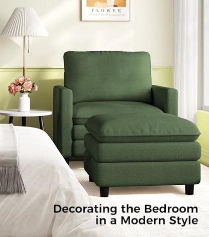 Welzona 3-Layers Cloud Accent Chair with Ottoman, 33" Teddy Reading Chair | Comfy Teddy Fabric, Washable Covers, Tool-Free Setup, All-wood Arm Chair and Ottoman Sets for Living Room, Bedroom, Green - color: Green, size: cloud chair & ottoman