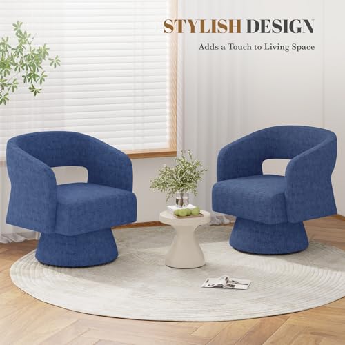 Luxanimarion Swivel Barrel Accent Chair,Oversized Chenille Upholstered Round Swivel Chair,Modern Luxury 360 Degree Living Room Vanity Chair for Bedroom Office,Blue,1PCS - color: Blue-chenille, size: Set of 1