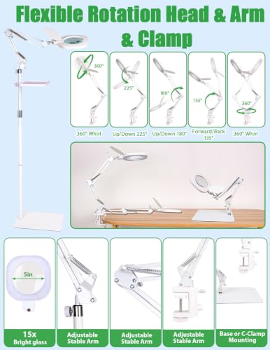 3-in-1 LED Magnifying Light Real Glass Lens Adjustable Light for Beauty & Precision Work - size: 3 in 1 Lighted Magnifiers(White)Pro