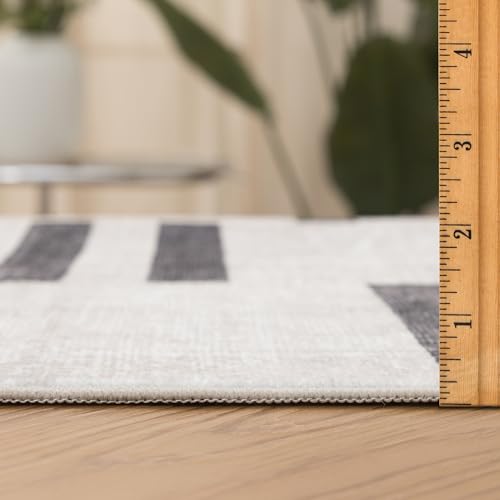 Machine Washable Area Rug Runner - Living Room Bedroom Bathroom Kitchen Entryway Office -Non-Slip Baking Low Pile Stain Resistant Premium - Modern Geometric Loki-Beige & Black 2'6" x 6' - color: Loki - Beige Black, size: 2'6" x 6' (Rectangular)