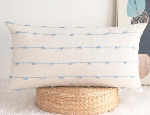 NUYECY Boho Long Lumbar Pillow Covers 14 x 28 Light Blue,Classic Striped Pattern Cotton Decorative Long Lumbar Pillow Cover Case for Sofa Couch Bed Livingroom Farmhouse,Modern Accent - color: Light Blue, size: 28" x 14" (Pack of 1)