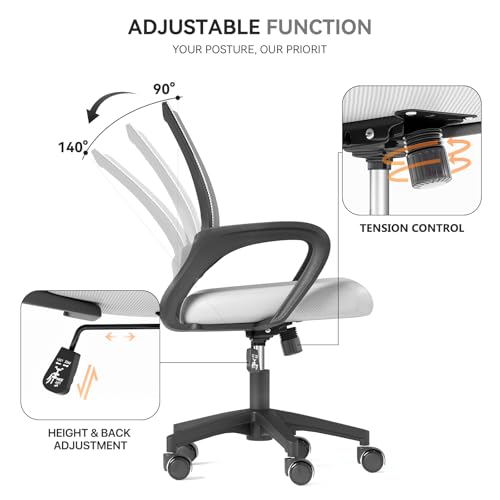 Office Chair, Ergonomic Mid-Back Mesh Desk Chair, White | Lumbar Support, Adjustable Height, Rolling Wheels, Comfy Armrest, For Work, Study, Gaming - color: White