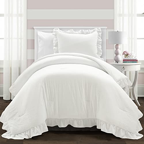 Lush Decor Reyna Ruffle Comforter Set - 2 Piece Twin Size Ruffle Comforter Set - Elegance for Dorm Room - Twin XL, Pure White - color: Pure White, size: Twin-XL