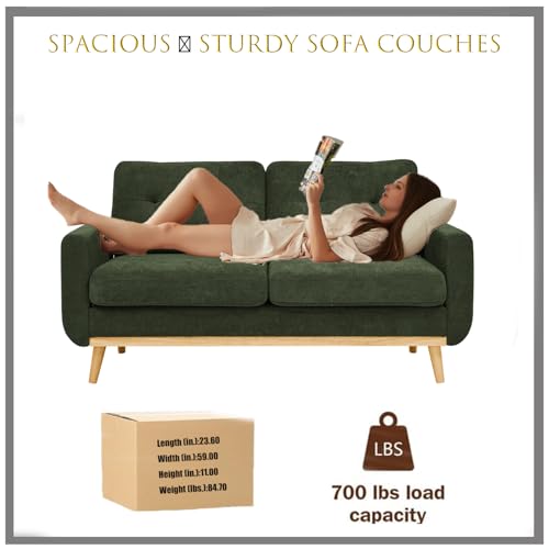 67" Green Loveseat Sofa, Mid Century Modern Love Seat Sofas and Comfy Couches for Living Room, Button Tufted Small Cloud Couch for Bedroom Office Apartment Small Space, Easy Assembly (Dark Green) - color: Dark Green