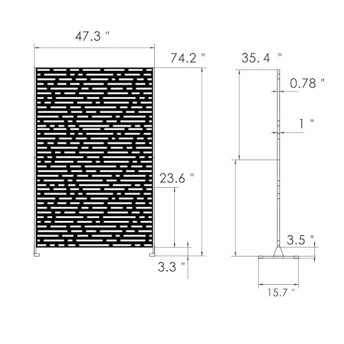 Kozyard Metal Privacy Screen 74" H x 47.2" W Decorative Outdoor Divider | with Stand Panels Freestanding Screen Set for Deck Patio Balcony Garden Outdoor&Indoor (Black/Dotted Line) - color: Black/Dotted Line