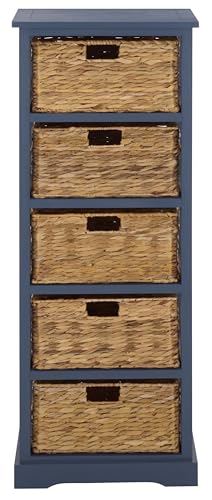 SAFAVIEH Furniture - Vedette 5-Basket Storage Tower - Blue - Solid Wood - Coastal Basket Tower Design - Ideal for Entryway, Living Room, 17.5" W x 13.5" D x 46" H - Fully Assembled (AMH5739H) - color: Blue