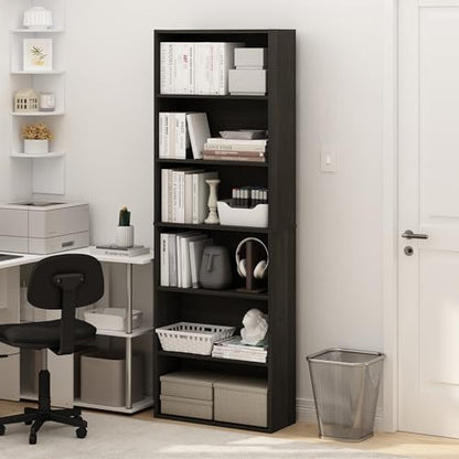 Furinno Jaya Book Shelf Set of 2, 6-Tier Bookshelf, Bookcase, 9.5 x 24.6 x 71, for Home Office, Living Room, Espresso - color: Espresso, size: Set of 2, 6-Tier