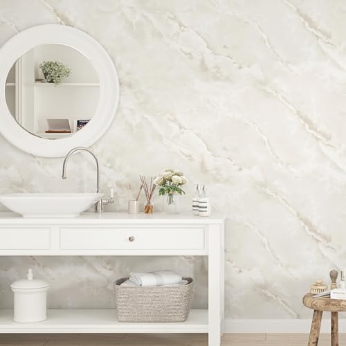 Beige Marble Contact Paper Peel and Stick for Countertops Walls | Cream White Marble Wallpaper Removable Countertop Contact Paper Waterproof for Cabinets Kitchen Bathroom Table 15.7"×78.7" - color: Cream