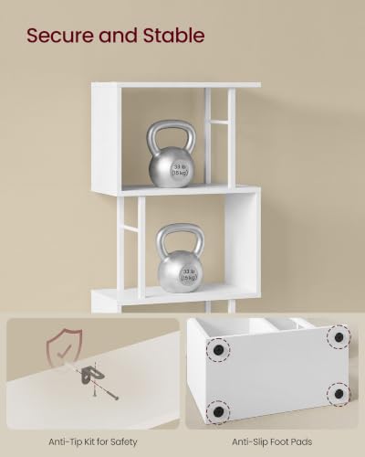VASAGLE 6-Tier Book Shelf, S-Shaped Tall Book Shelf, Metal and Wood Display Shelf for Living Room and Office, Shelving Unit, 15 x 9.4 x 61.9 in, White, Barnet Collection ULLS172WB01 - color: White, style: 6-Tier (15"W)