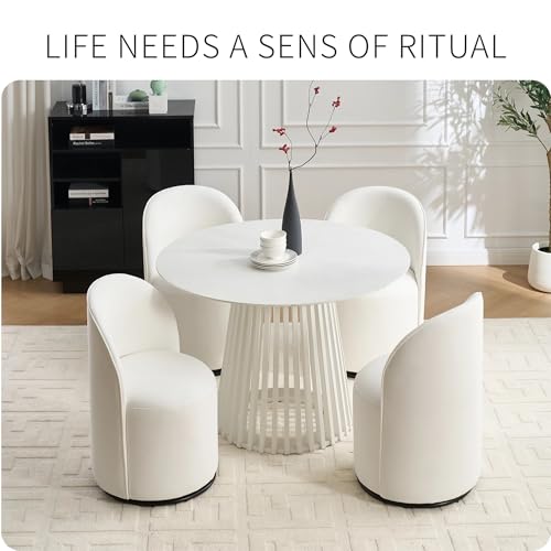 KEIKI Swivel Barrel Dining Chair, Velvet Upholstered Vanity Chair, Cream | Mid Century Modern Style, Round Armless Design, Curved Back Support, Small Space Seating, Dining, Vanity Or Accent Use - color: Cream