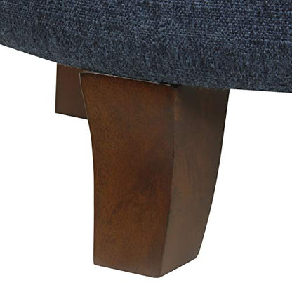 HomePop by Kinfine Fabric Upholstered Round Storage Ottoman - Velvet Button Tufted Ottoman with Removable Lid, Indigo Blue Woven - color: Indigo Blue Woven