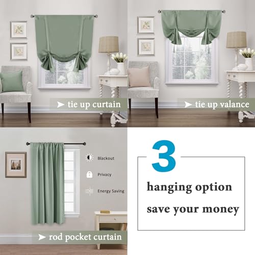 H.VERSAILTEX Blackout Tie Up Curtain Thermal Insulated Window Shade Light Blocking Balloon Roman Shade Bathroom Adjustable Rod Pocket Panel for Small Window,42" Wide by 63" Long,Cyan - color: Cyan