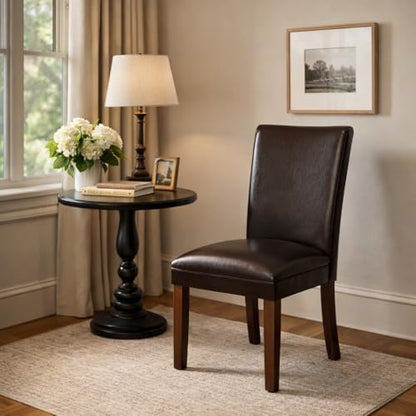 HomePop Parsons Upholstered Accent Dining Chair, Set of 2, Dark Brown Faux Leather - color: Dark Brown Faux, style: Pack of 2