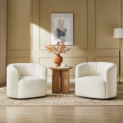 Swivel Accent Chair, No Assembly Required Upholstered Boucle Fabric Barrel Chair for Living Room Set of 2, Beige - size: 2 swivel chair
