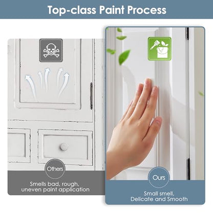 Bathroom Wall Cabinet, 25"x19" Farmhouse Wall Mounted Medicine Cabinet with 2 Raised Panel Doors, Adjustable Shelf & Towel Bar–Over Toilet Storage Organizer for Laundry Room, Entryway or Small Spaces - size: 7.09"D x 25"W x 19.29"H