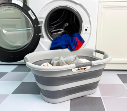 SAMMART 40L (10.5 gallon) Collapsible Plastic Laundry Hamper - Foldable Pop Up Storage Container/Organizer - Portable Washing Tub - Space Saving Basket (1, Grey/Dark Grey) - color: Grey/Dark Grey