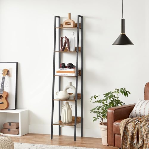VASAGLE Bookshelf, 5-Tier Narrow Book Shelf, 11.8 x 13.3 x 66.9 Inches, Ladder Shelf for Home Office, Living Room, Bedroom, Kitchen, Rustic Brown and Ink Black ULLS109B01 - color: Rustic Brown + Ink Black, size: 5 Tiers (13.3"W), style: With back panels