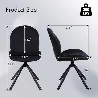 Velvet Swivel Office Chair No Wheels, Small Comfy Mid Century Armless Desk Chair, Cute Swivel Vanity Chair No Wheels for Small Spaces, Bedroom,Living Room,Home Office, Black - color: Black-velvet