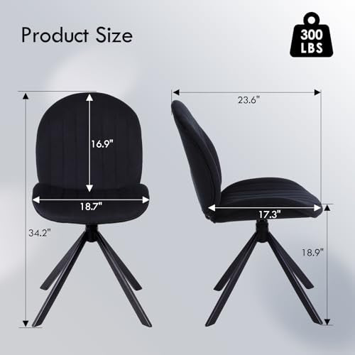 Velvet Swivel Office Chair No Wheels, Small Comfy Mid Century Armless Desk Chair, Cute Swivel Vanity Chair No Wheels for Small Spaces, Bedroom,Living Room,Home Office, Black - color: Black-velvet