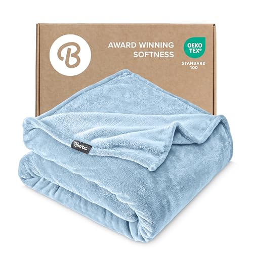 Bare Home Fleece Blanket Luxury Microplush (Full/Queen, Light Blue) | Ultra-Soft Lightweight Blanket for Bed, Sofa, and Couch, Cozy & Warm Blanket - color: 08 - Light Blue, size: Full/Queen