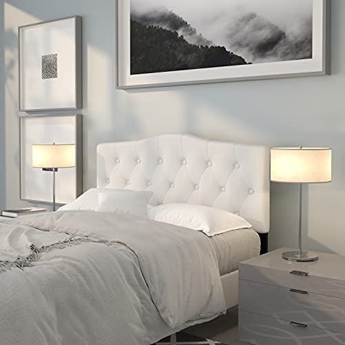 EMMA + OLIVER Tufted Upholstered Full Size Headboard in White Fabric - color: White, size: Full