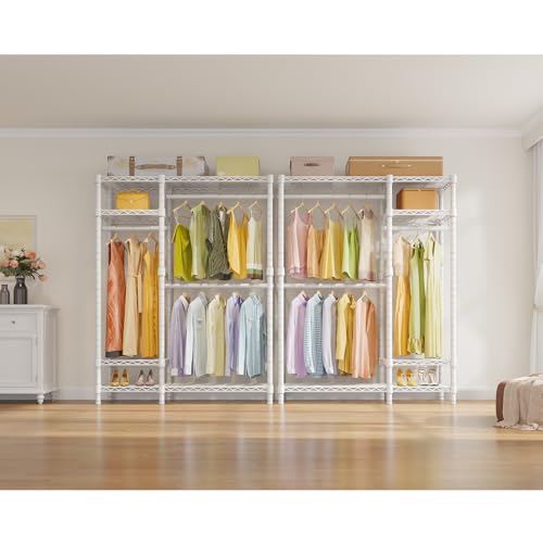 VIPEK V2 Heavy Duty Clothes Rack, Metal Closet Rack Organizer, White | Garment Racks with 4 Tiers Wire Shelving 3 Hanging Rods, Compact Freestanding Closet Metal Closet Rack, Max Load 700LBS - color: White, style: V2
