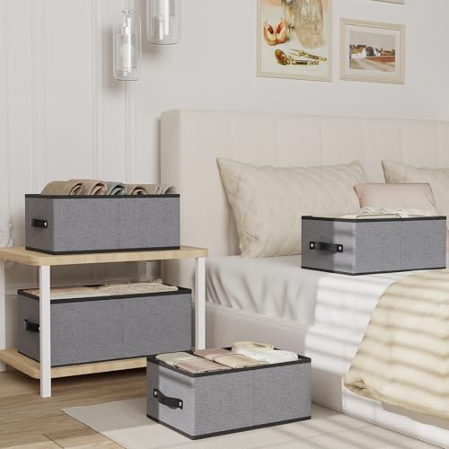 Storage Baskets with Handles,16.1×9.8×6.5In,Gray Boxes,2Pack | Open Storage Bins for Shelves,Foldable Clothing Drawer Organizer,Closet Containers for Home,Office,Large Fabric Cubes - color: Gray, size: Large -2 Pack