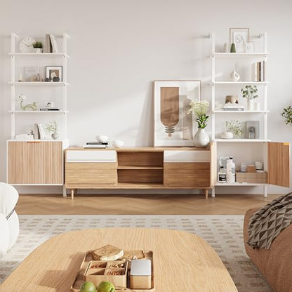 74" Tall Bookshelf with Storage Cabinet, Modern Ladder Shelf with Wood and Metal Frame, Wall Mount Bookcase Open Display Shelf Furniture for Living Room, Bedroom, Home Office, White and Oak - color: White & Oak