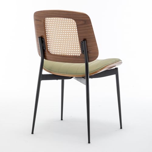 LUNLING Dining Chairs Set of 2 Mid Century Modern Retro Faux Leather Kitchen Chairs with Walnut Bentwood Upholstered Seat Metal Legs Adjustable Foot for Kitchen Dining Room Chairs(LightGreen) - color: Green2, size: Set of 2