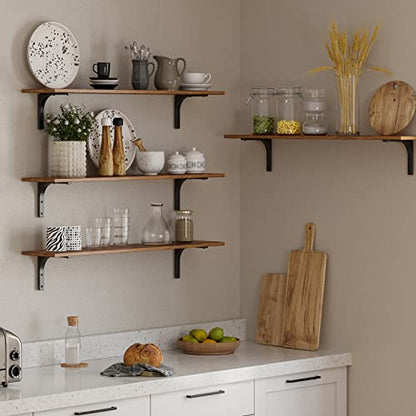 Long Wall Shelves, 39.4Inch Wooden Wall Mounted Shelves, Set of 2 | Large Floating Book Shelf, Metal Brackets, Easy Assembly, Max Load 33lbs, Wall Storage Ledges, Bedroom/Bathroom, Rustic Brown - color: Rustic Brown, size: 39.4 Inch